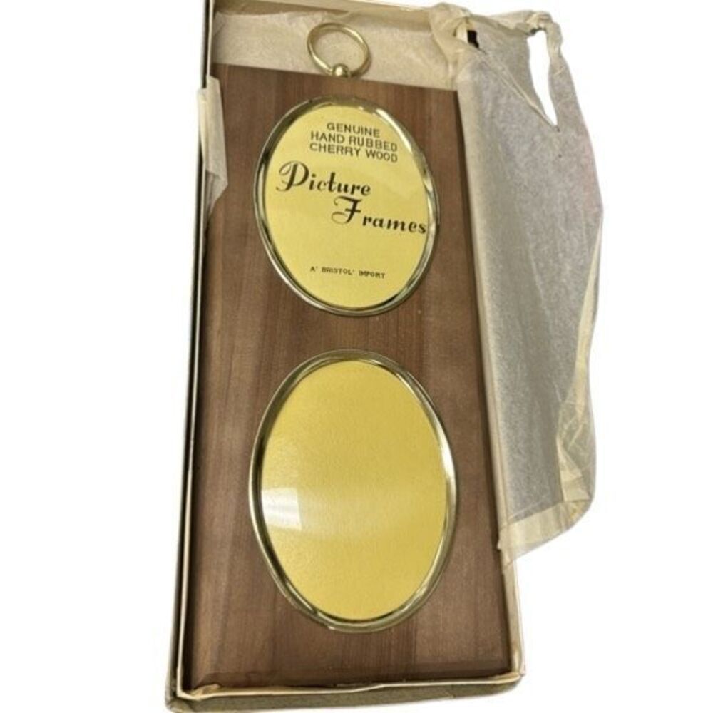 Genuine Hand Rubbed Cherry Wood Hanging Double Picture Frame *NOS-Read*